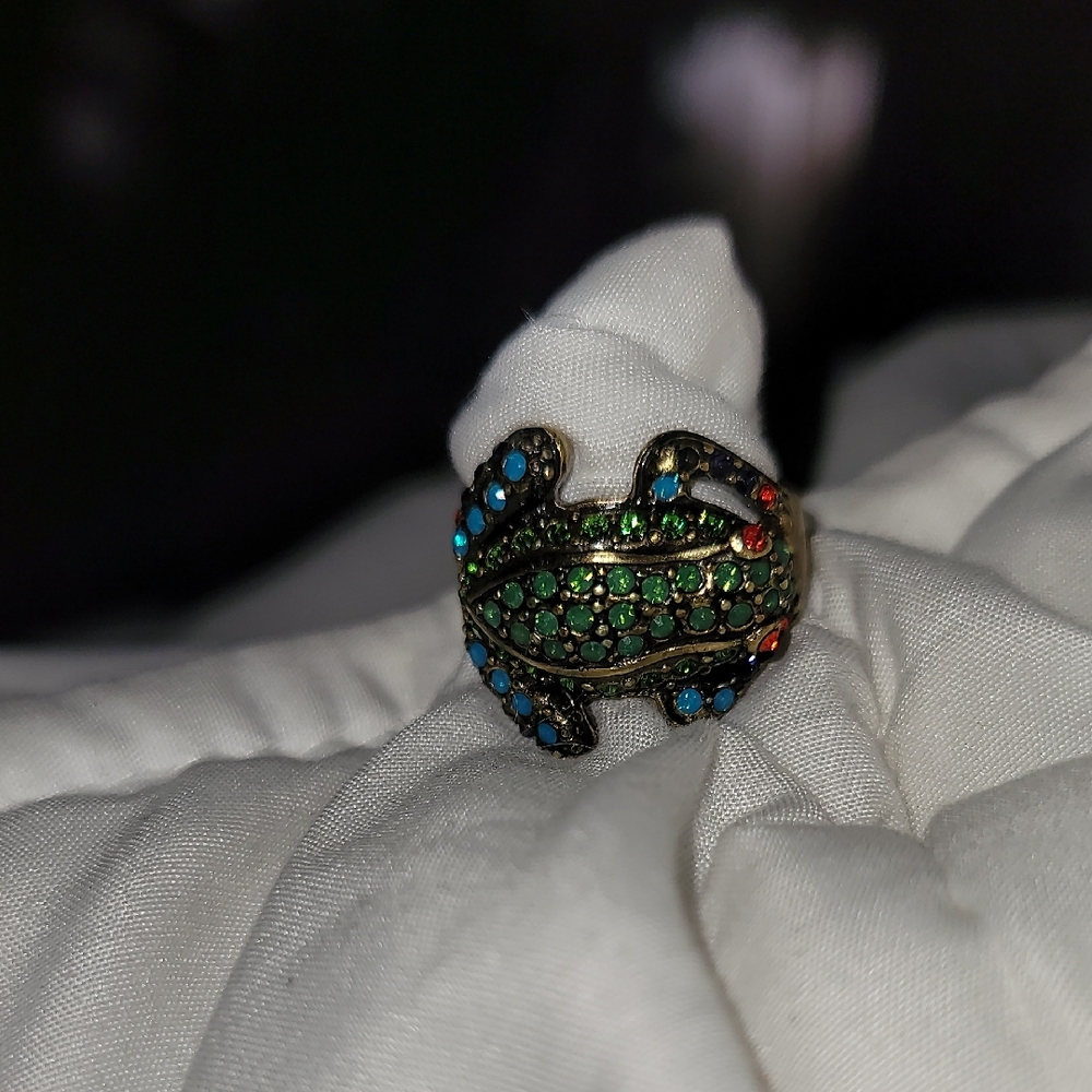 Heidi Duas Blue And Green And Red Stone Frog Ring Sz.9